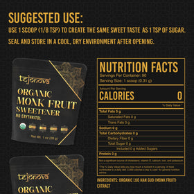 Tejonova Monk Fruit Powder for Beverages shows dissolving clarity and subtle sweetness.