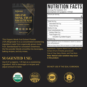 Tejonova monk fruit powder with scoop for easy measuring.