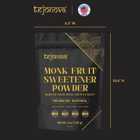 Tejonova monk fruit label close-up, clean ingredients and zero calories