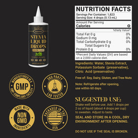 Tejonova Stevia Liquid Drops in a coffee cup for smooth, balanced sweetness