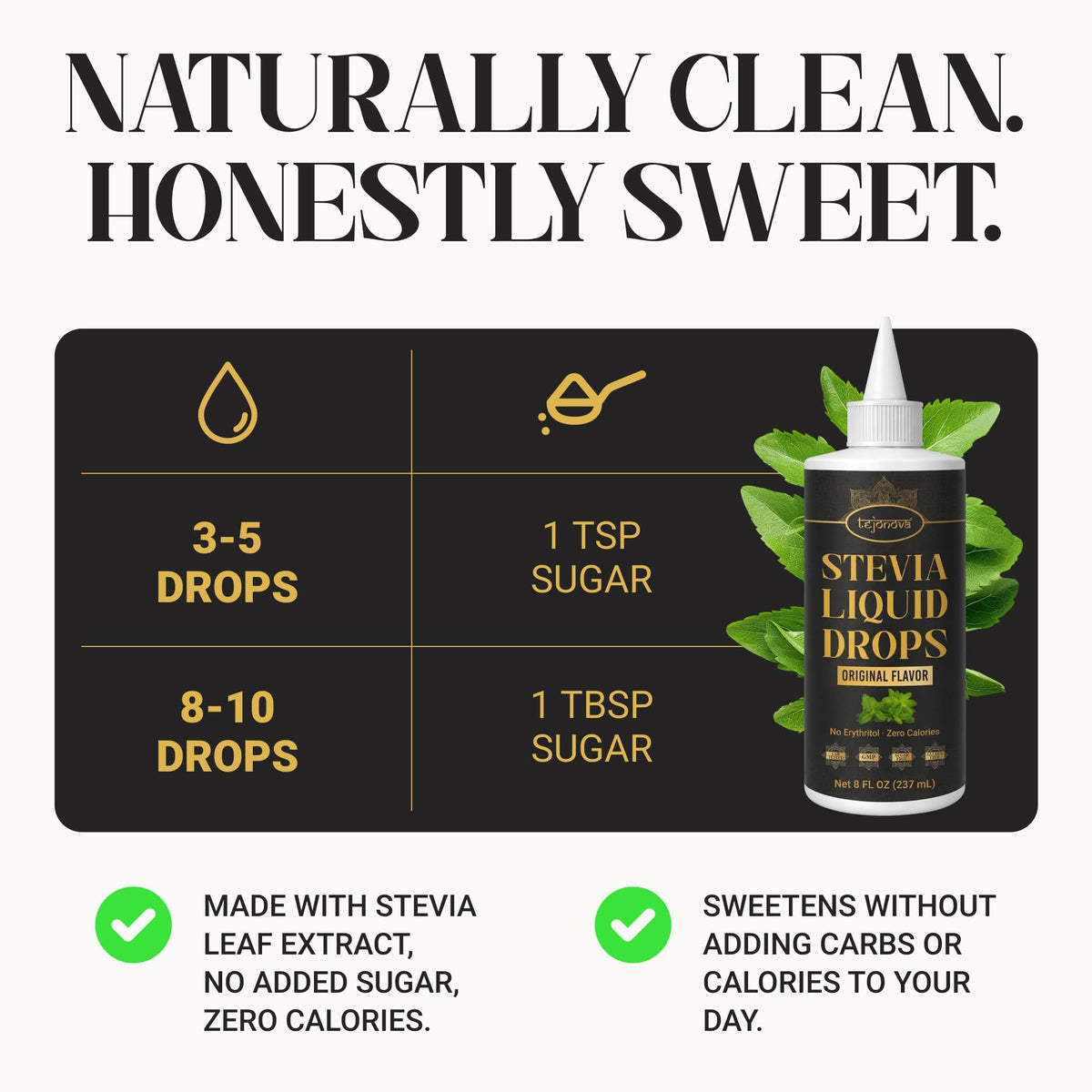 Tejonova Stevia Liquid Drops added to tea for clean, natural sweetness