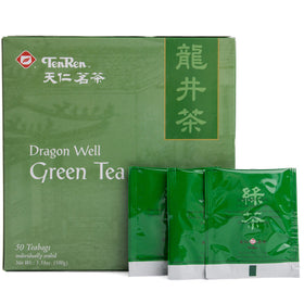 Ten Ren Lung Ching tea box with 50 bags for easy daily brewing.