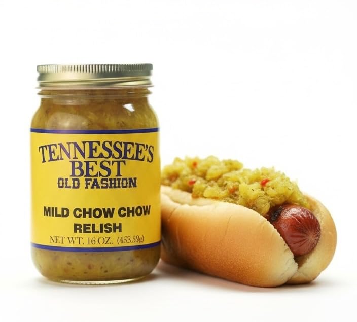 Tennessee's Best Mild Chow Chow Relish on sandwich topping adds Southern flair.