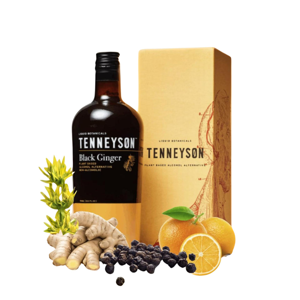 Tenneyson Black Ginger bottle front highlighting bold ginger flavor for cocktails
