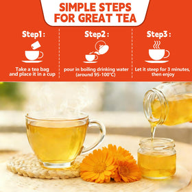 Tenyxarae calendula tea bags close-up flowers showcase caffeine-free floral notes
