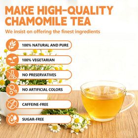 Tenyxarae chamomile tea bags steeping in hot water, releasing calm herbal notes