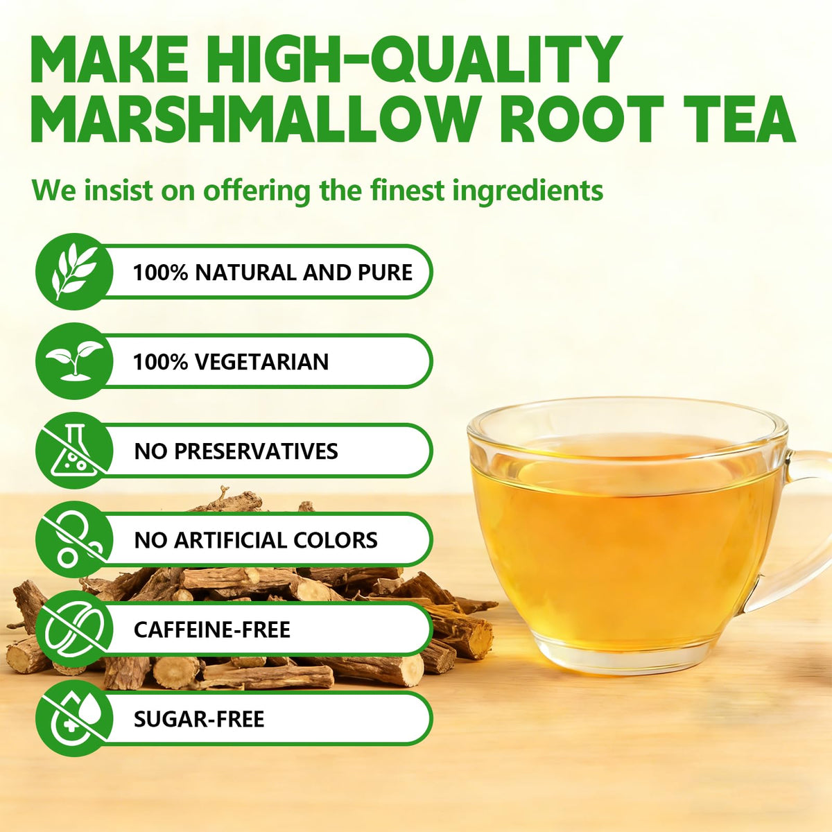 Tenyxarae dried marshmallow root reveals naturally fragrant, wholesome herbs for gentle sipping.