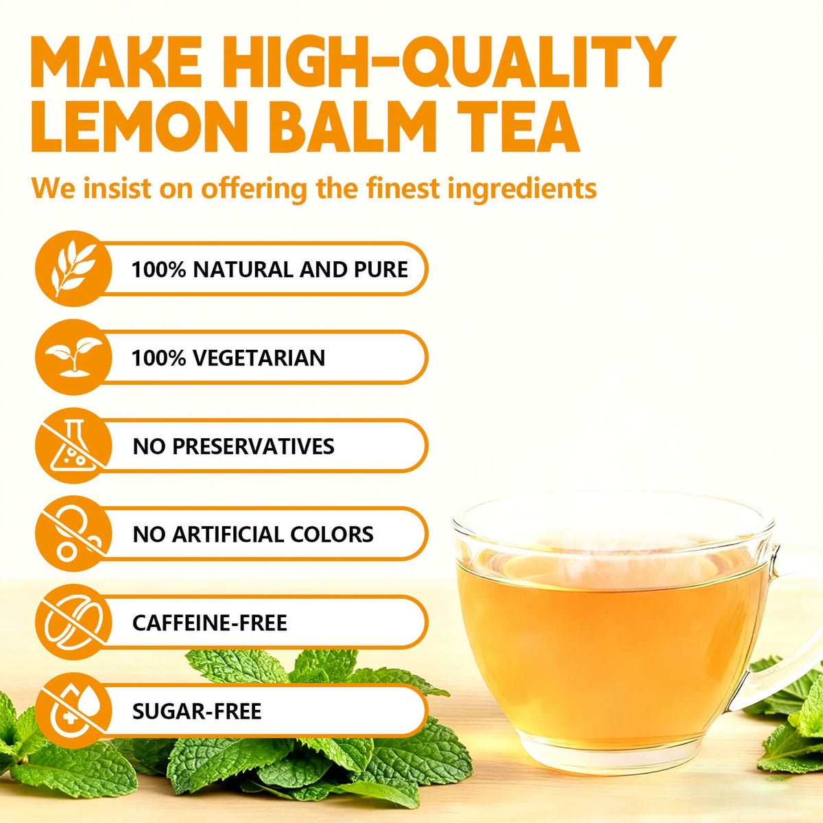 Tenyxarae lemon balm tea bags label on eco-friendly packaging.