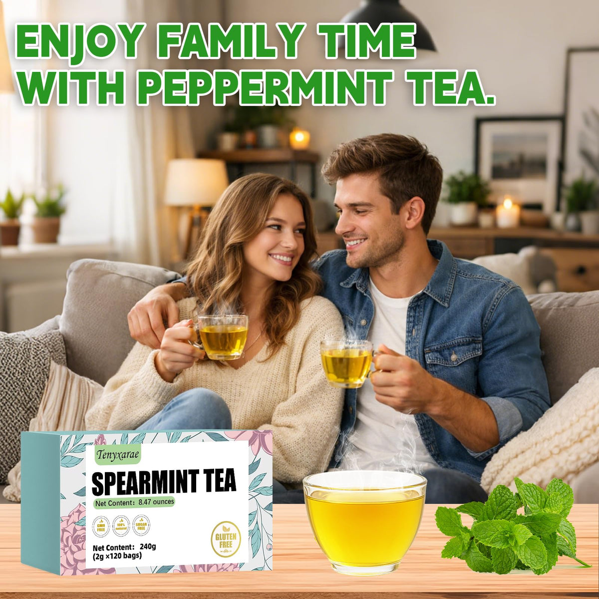 Ingredients view showing 100% spearmint leaves for pure flavor.