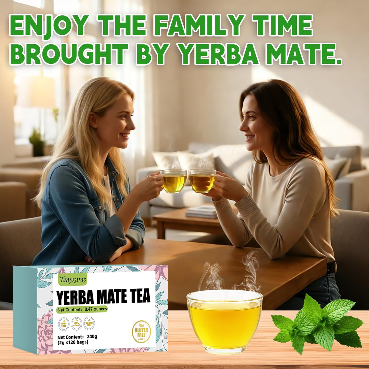 Tenyxarae Yerba Mate tea in a glass cup for a comforting ritual