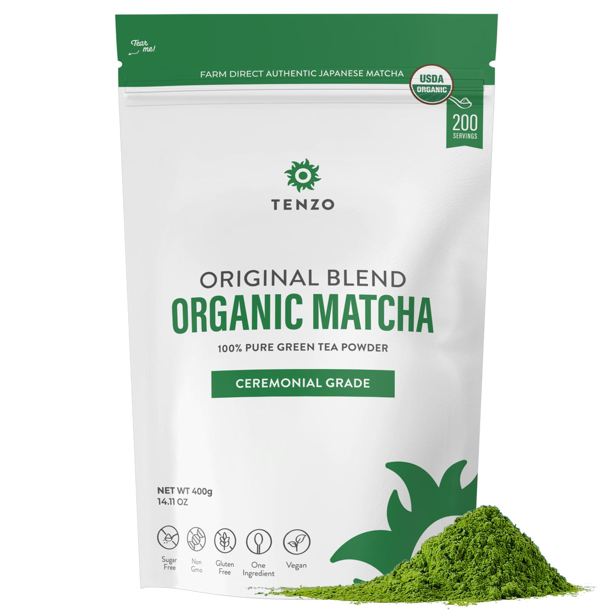 Tenzo Tea Matcha ceremonial-grade in a tin packaging for authentic tea.