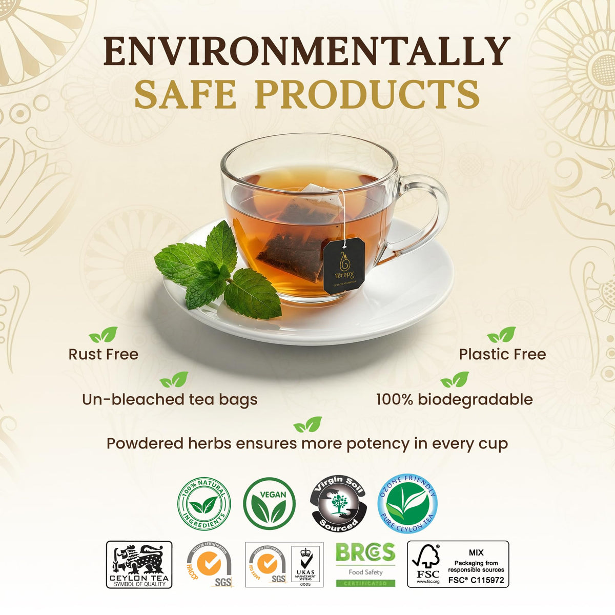 TERAPY eco-friendly compostable bags help reduce waste while enjoying tea.