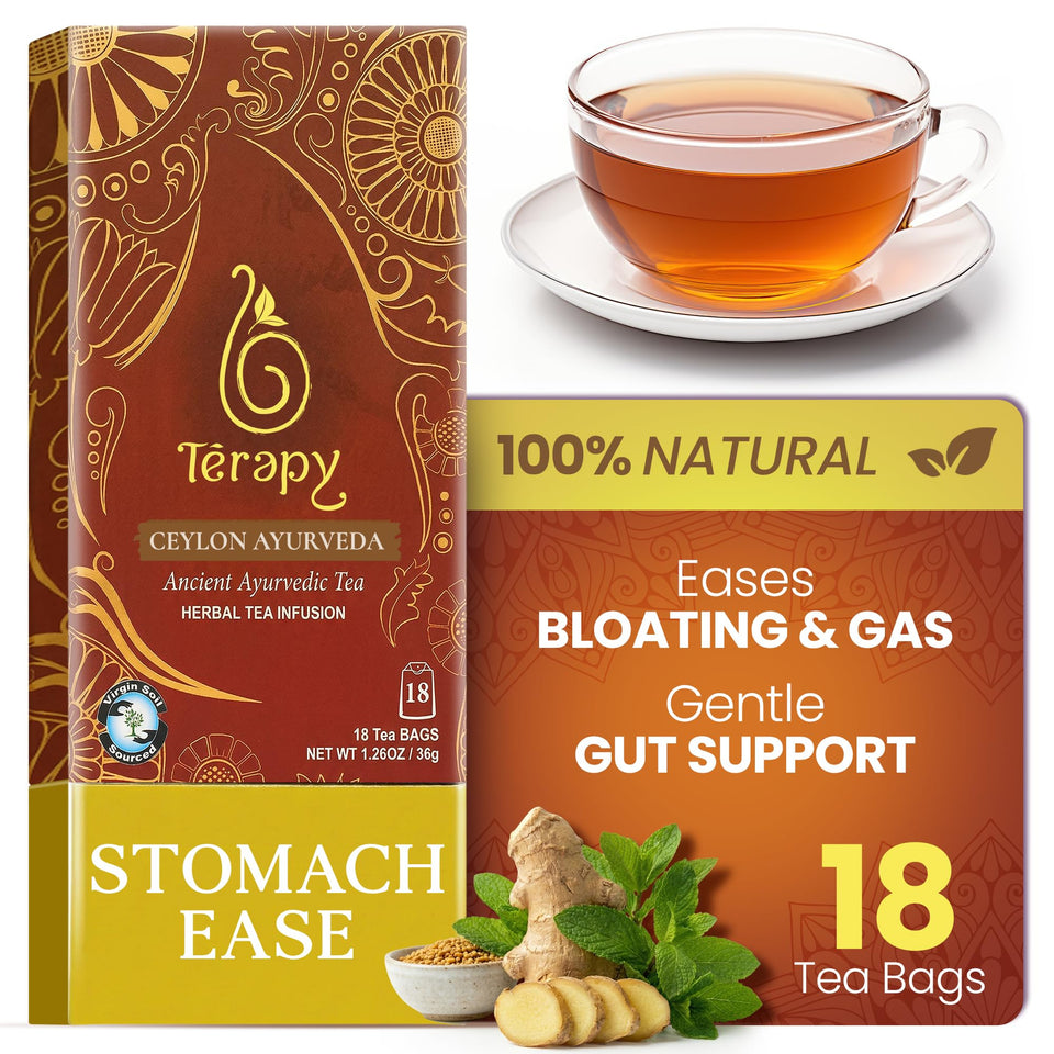 TERAPY Ceylon Stomach Ease Tea pack promoting digestive balance with premium herbs.