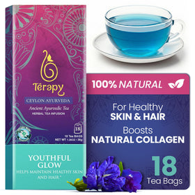 TERAPY Ceylon Youthful Glow tea bag with blue butterfly pea for radiant skin potential