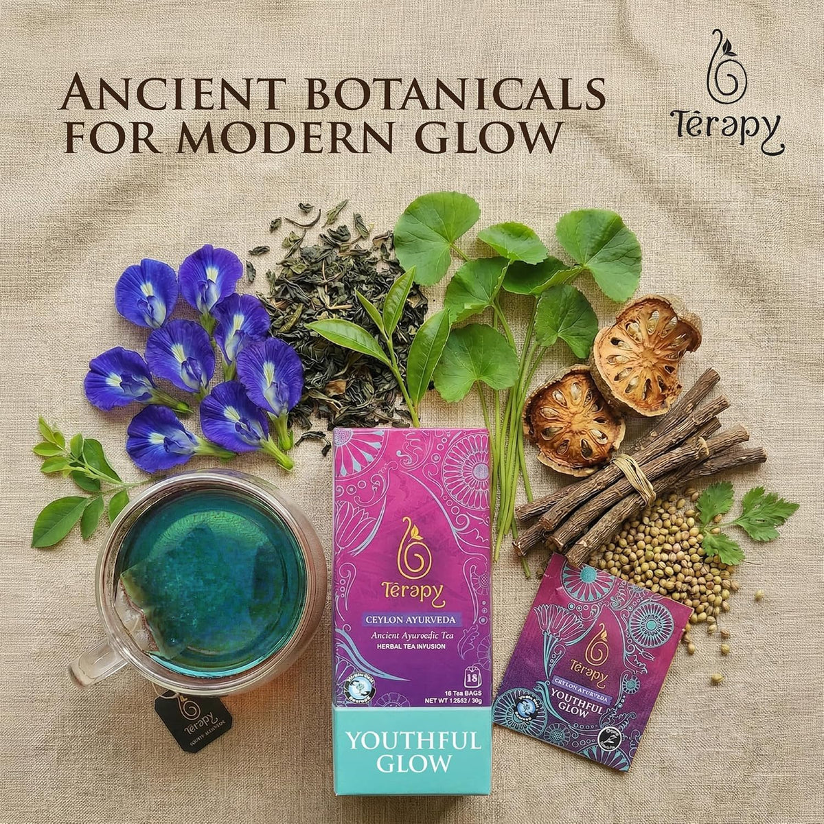 TERAPY Ceylon Youthful Glow tea bag with fenugreek for rich flavor and aroma