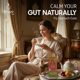 TERAPY Decaffeinated tea packaging signaling a relaxed, late-day ritual.