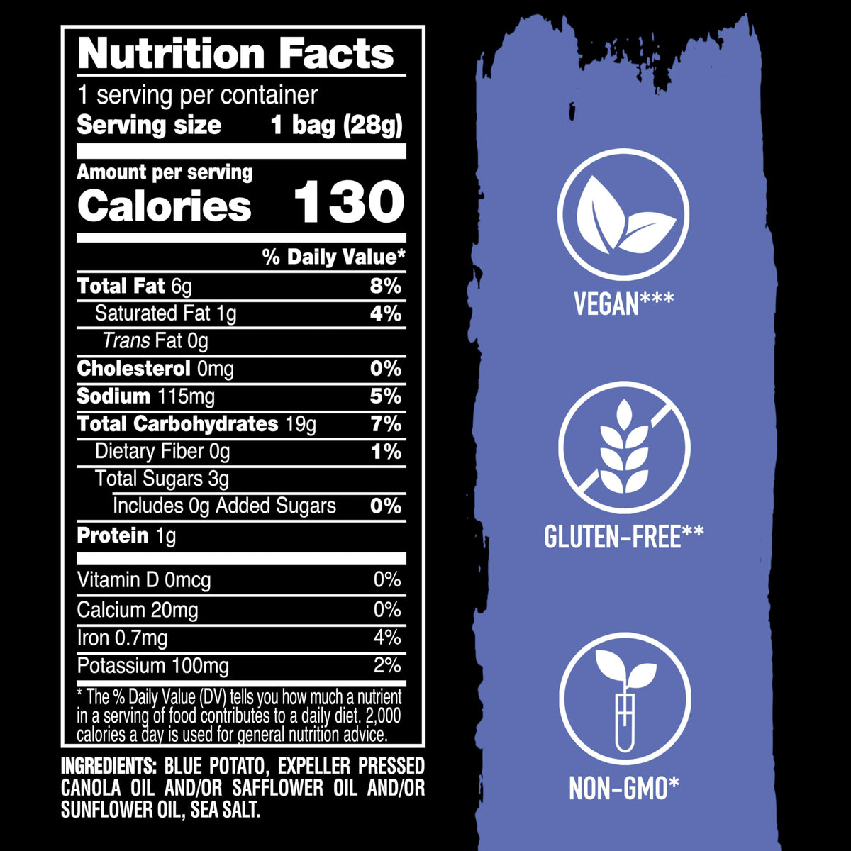 Terra Blues Chips gluten-free label visible for dietary-friendly snacking.