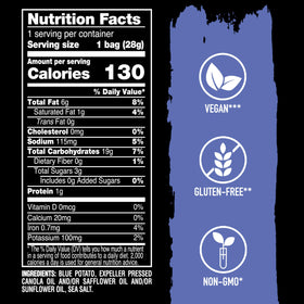 Terra Blues Chips gluten-free label visible for dietary-friendly snacking.