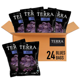 Terra Blues Chips sea salt bag showing colorful, gluten-free snacking option.