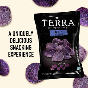 Terra Blues Chips sea salt close-up emphasizes seasoning.