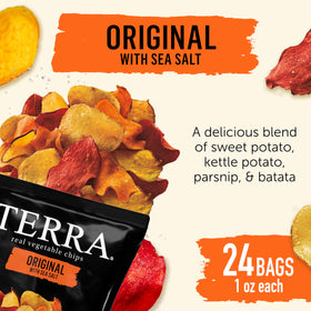Terra chips colorful vegetable blend close-up highlights natural colors.