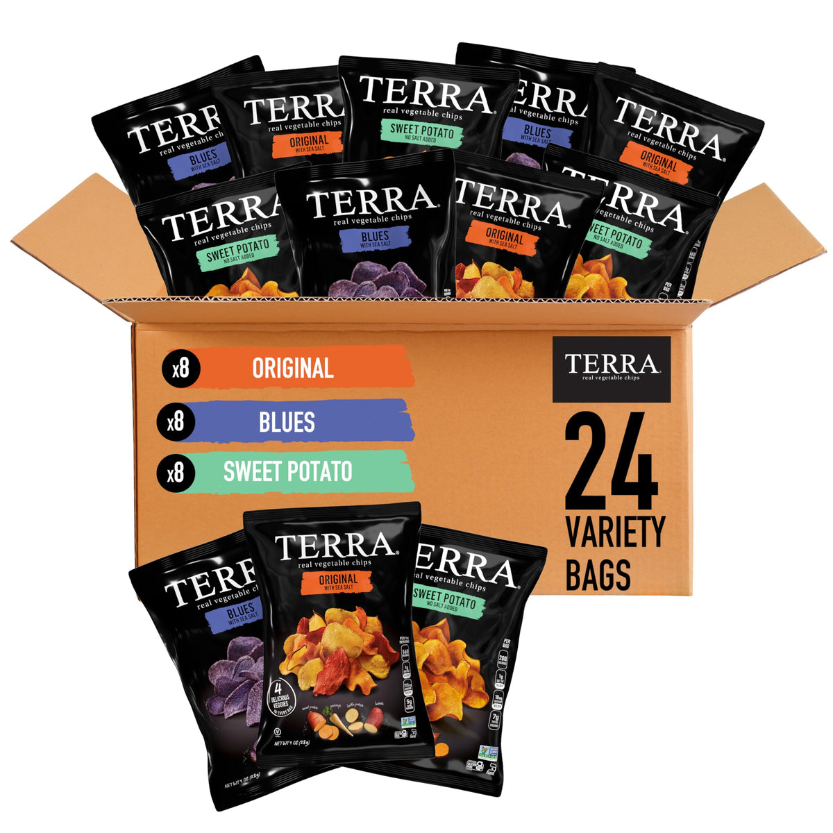 Terra Chips Original Sea Salt bag front, a gluten-free vegan snack option.
