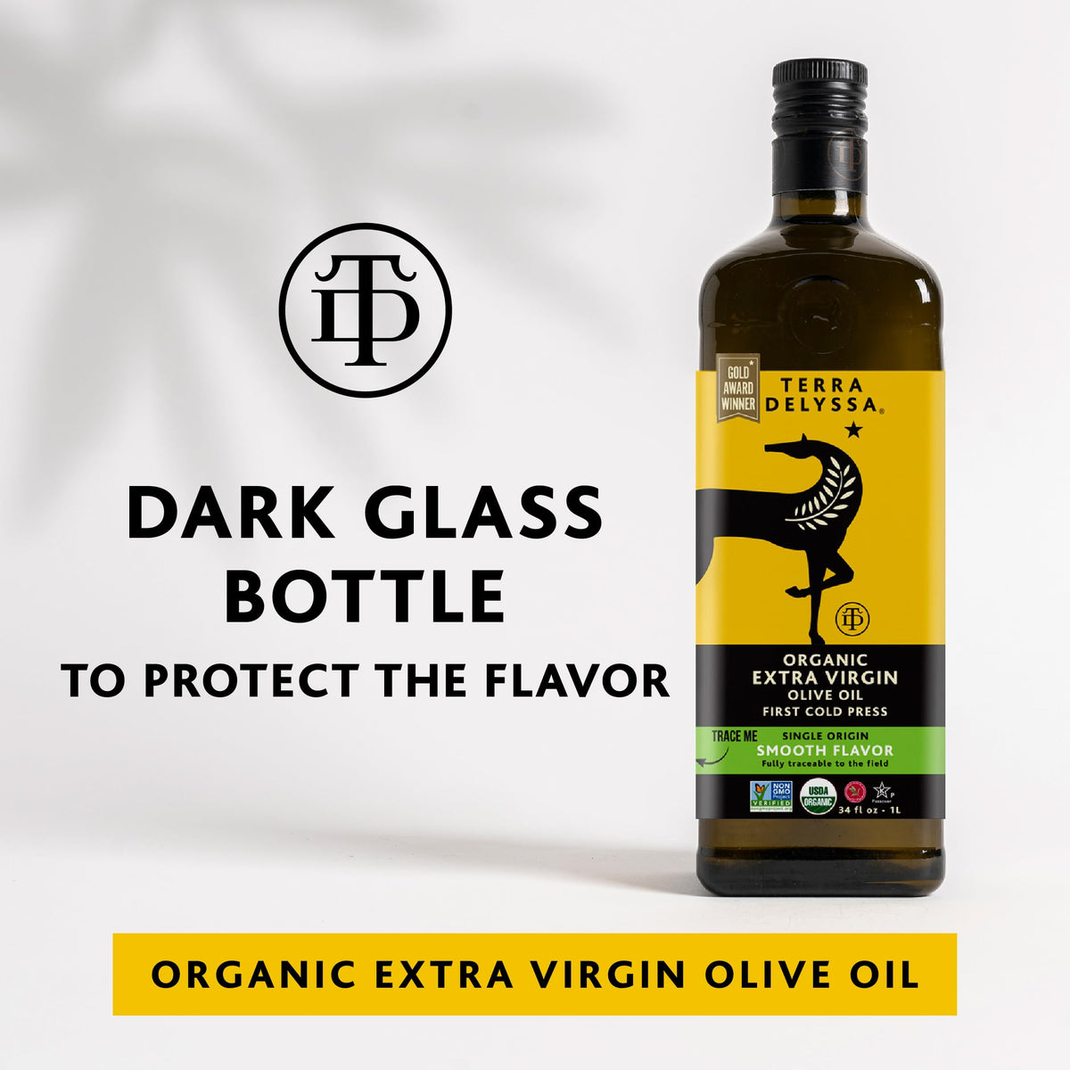 Terra Delyssa bottle on kitchen counter for everyday cooking.