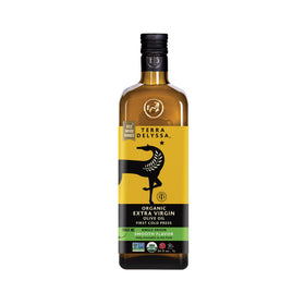 Terra Delyssa OEVOO bottle in dark glass protecting freshness and flavor.