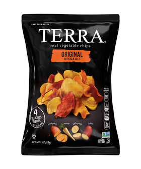 Terra Original chips with diverse root vegetables, vibrant color.