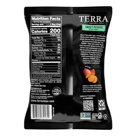 Terra Original veggie chips packaging layout, convenient 1 oz portions.