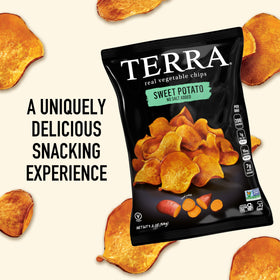 Terra Sweet Potato Chips nutrition panel with zero trans fat and kosher status