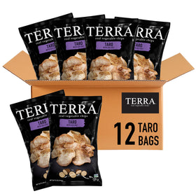 Terra Taro Chips with Sea Salt bag, ready for a gluten-free vegan snack.