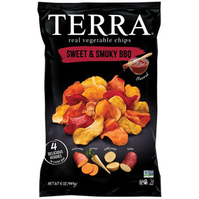 Terra sweet and smoky BBQ vegetable chips in bag, gluten-free snack for gatherings