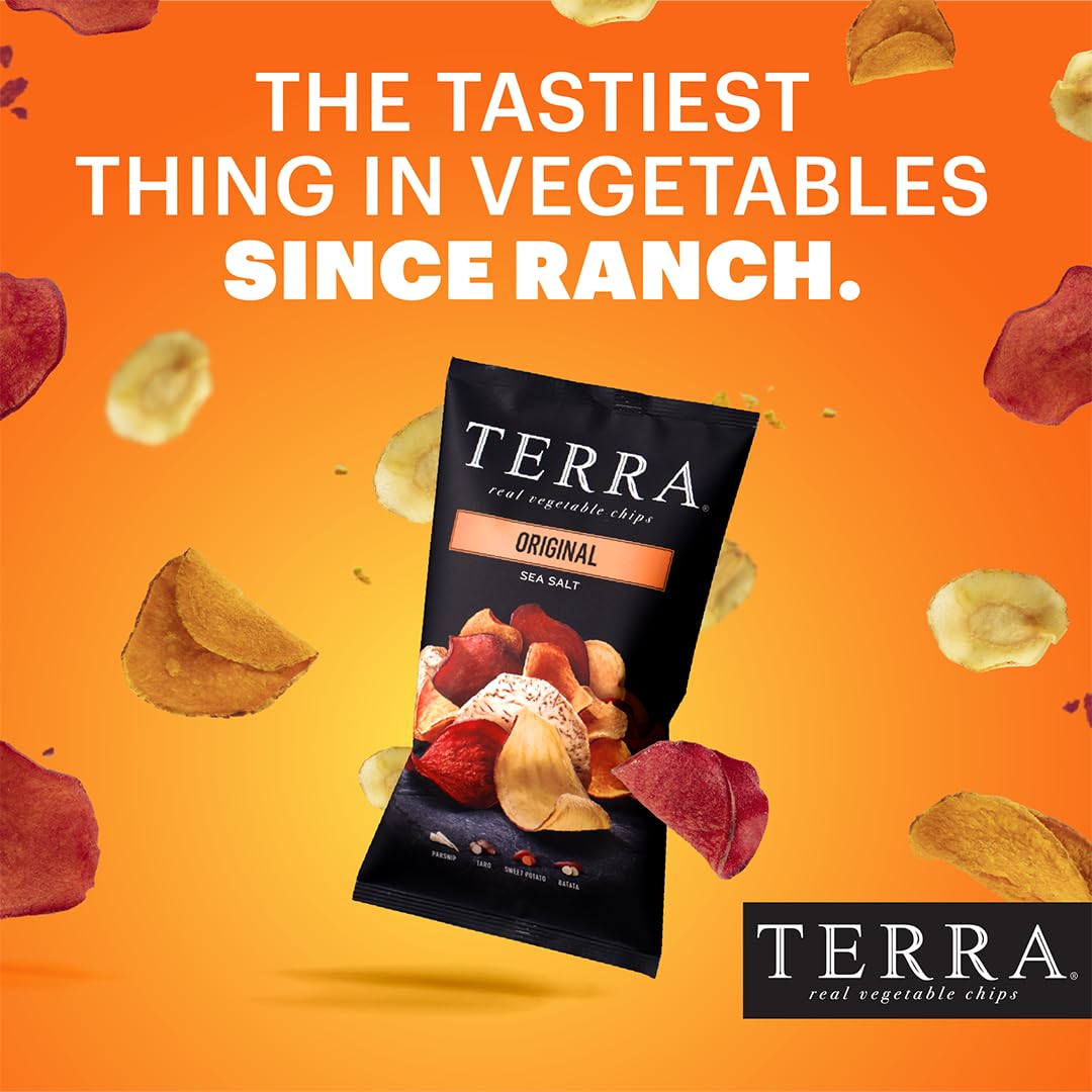 Terra chips on a kitchen counter, ready for snacking.