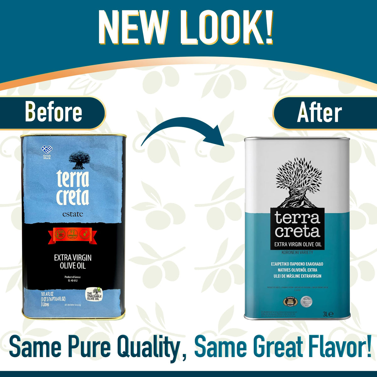 Terra Creta Estate olive oil tin with lot-number traceability from Kolymvari