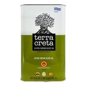 Terra Creta Kolymvari PDO olive oil bottle, premium quality for finishing dishes.