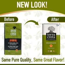 Terra Creta olive oil pours from a 3L tin, ideal for drizzling.