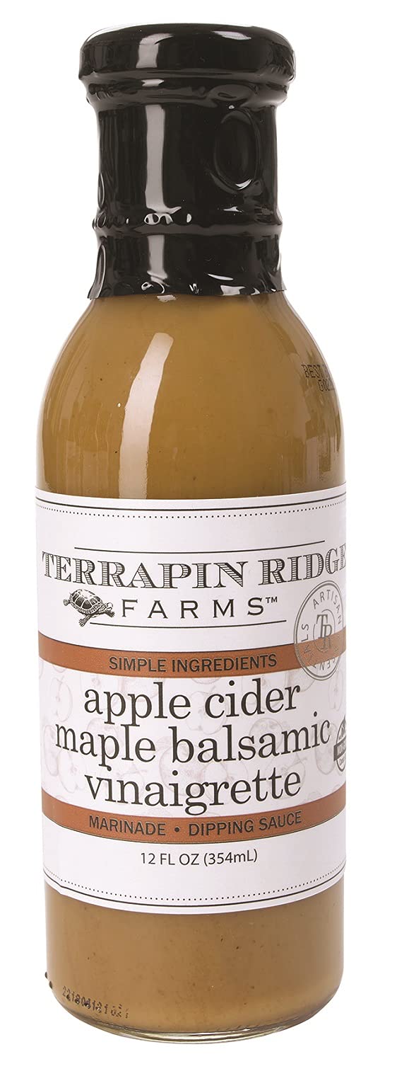 Terrapin Ridge Apple Cider Maple Balsamic Vinaigrette bottle highlights bold flavors for salads.