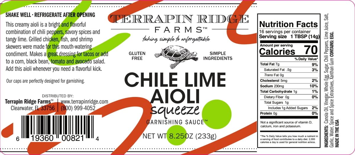 Terrapin Ridge Chile Lime Aioli topping tacos for bright flavor and creamy texture.