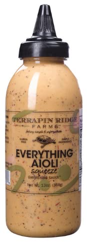 Terrapin Ridge Everything Aioli bottle pour highlights bold, creamy flavor for sandwiches.