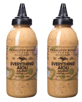 Terrapin Ridge Everything Aioli bottle pour on a burger showing bold flavor