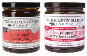 Terrapin Ridge Farms hot pepper bacon jam bottle front, bold flavor enhancer.