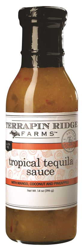 Terrapin Ridge Farms Tropical Tequila Sauce bottle pour for bold tropical flavor glaze