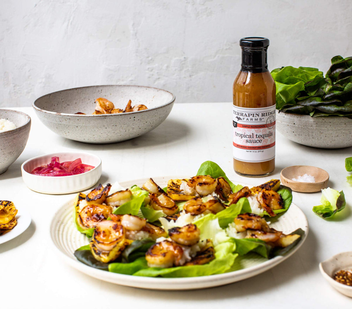 Terrapin Ridge Farms Tropical Tequila Sauce shrimp dip enhances fried shrimp