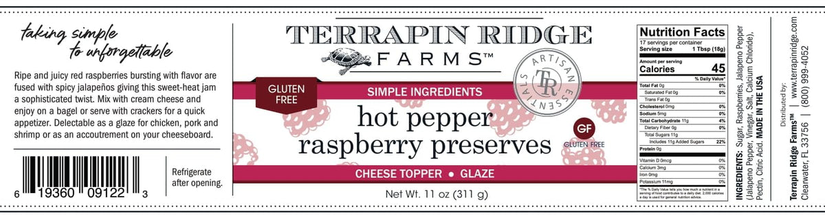Terrapin Ridge Hot Pepper Raspberry Preserves on a cheese board adds sweet heat and balance.