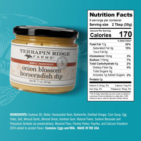 Terrapin Ridge Onion Blossom Horseradish Dip with smoked salmon slices.