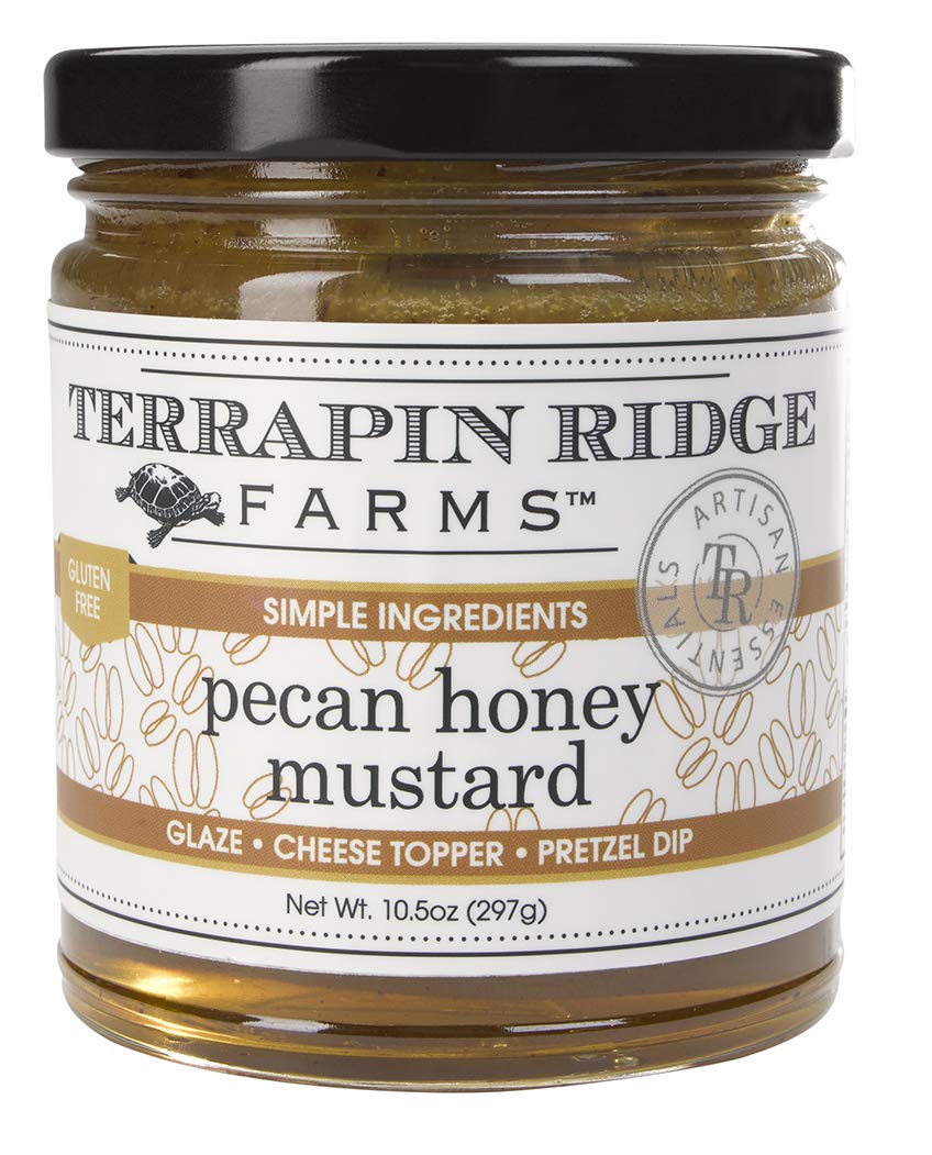 Terrapin Ridge Pecan Honey Mustard bottle being poured for versatile use.