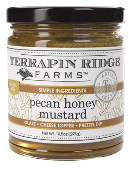 Terrapin Ridge Pecan Honey Mustard bottle being poured for versatile use.