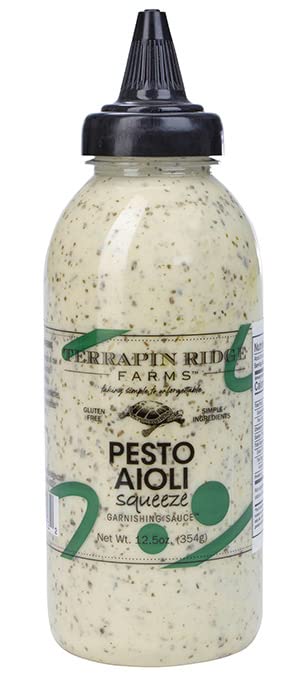 Terrapin Ridge Pesto Aioli bottle highlights basil and garlic flavor for finishing meals
