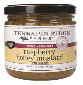 Terrapin Ridge Raspberry Honey Mustard Dip jar—versatile sauce for meats and cheeses.
